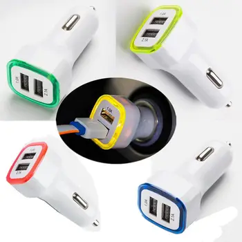 

100pcs Universal Car Charger For iPhone Samsung ipod 2-Port USB Adapter LED Car Power Adapter 2A 2.1A