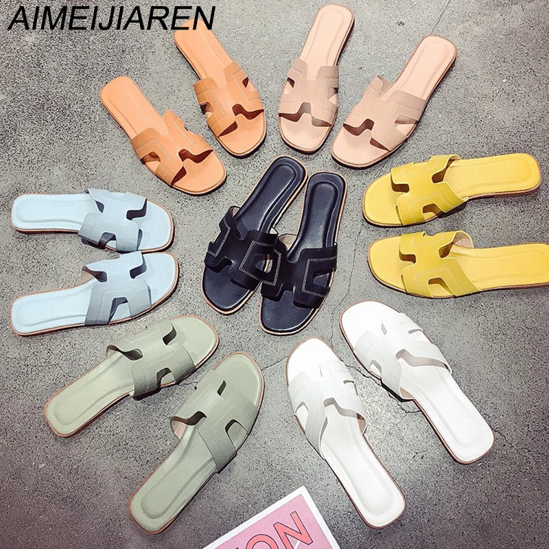 

Women Summer Sandals Flat Shoes Candy Color Outdoor Holiday Slides Sapato Feminino Ladies Slipper