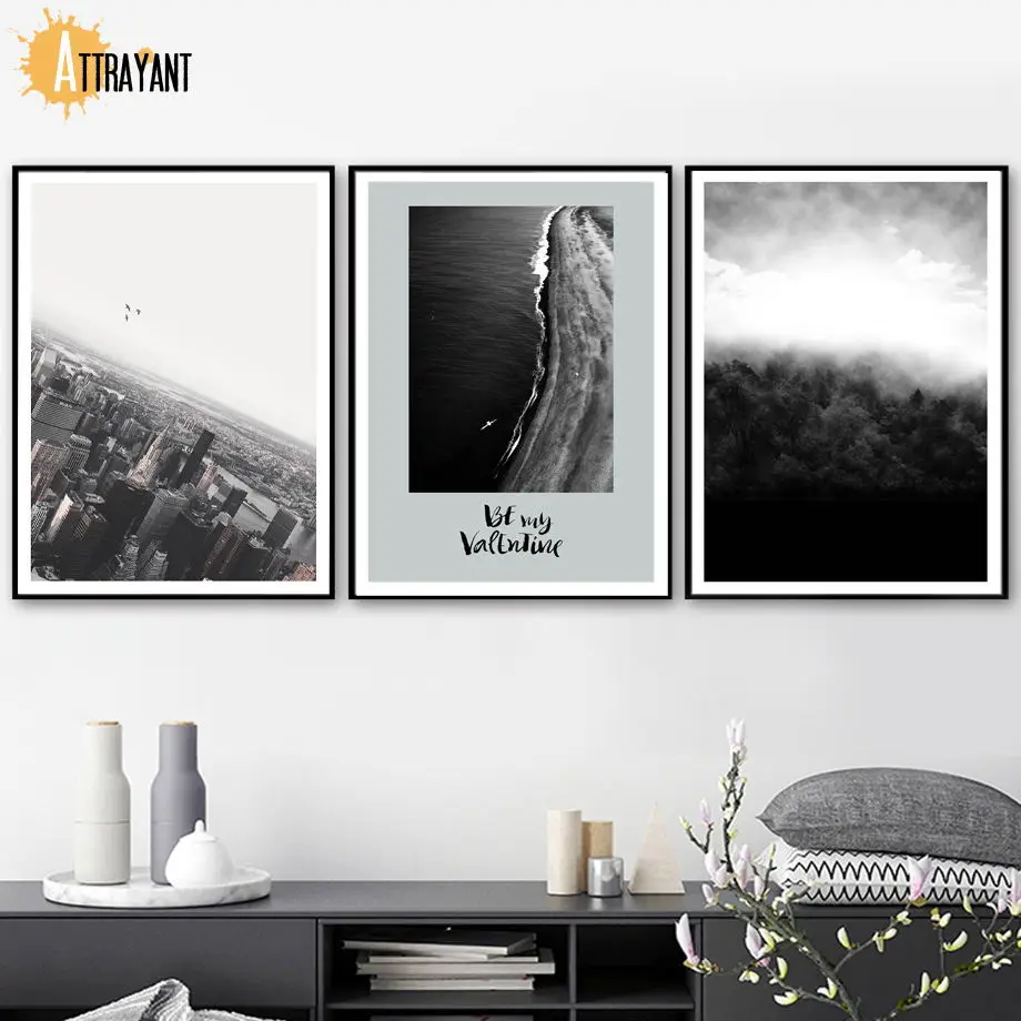 

Sea Forest Beach New York Building Quotes Wall Art Canvas Painting Nordic Posters And Prints Wall Pictures For Living Room Decor