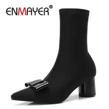 ENMAYER Bowtie Woman Ankle boots shoes Stretch Fabric Winter Causal Fashion boots Size 34-40 Pointed toe Strange heel CR1103 цена ENMAYER Bowtie Woman Ankle boots shoes Stretch Fabric Winter Causal Fashion boots Size 34-40 Pointed toe Strange heel CR1103 цены онлайн
