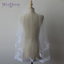 Дешевый распродажа слоновая кость белый 1,5 м Свадебные вуали Короткий кружевной край аксессуары для свадьбы свадебный вуаль veu de noiva Фата, свадьба