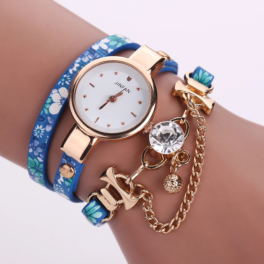 

Fashion Brand new diamond Wrap bracelet watch for women floral dress Multilayer quartz watches PU leather Watch relogio feminino