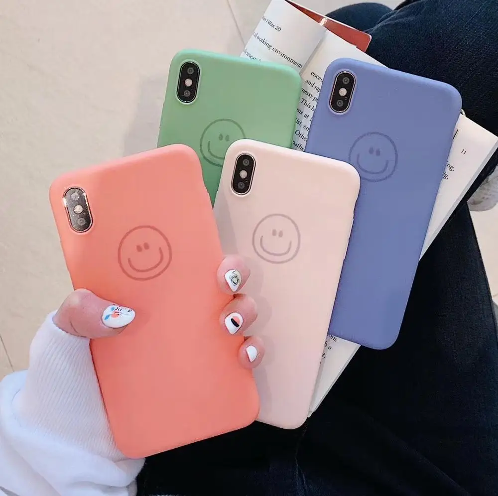 

Candy color Cute Smiley Face Phone Case For iPhone X XS Max XR Soft TPU Cover For iPhone 7 8 6 6s Plus Simple Case Coque Funda