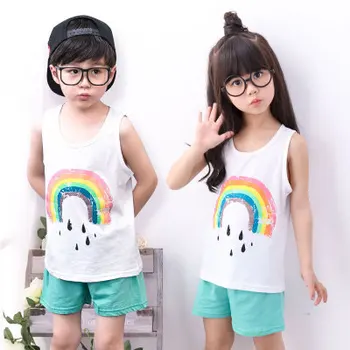 

2020 New hot style cartoon Kids children baby boys girls casual summer sleeveless vest pajamas set cotton children's wear