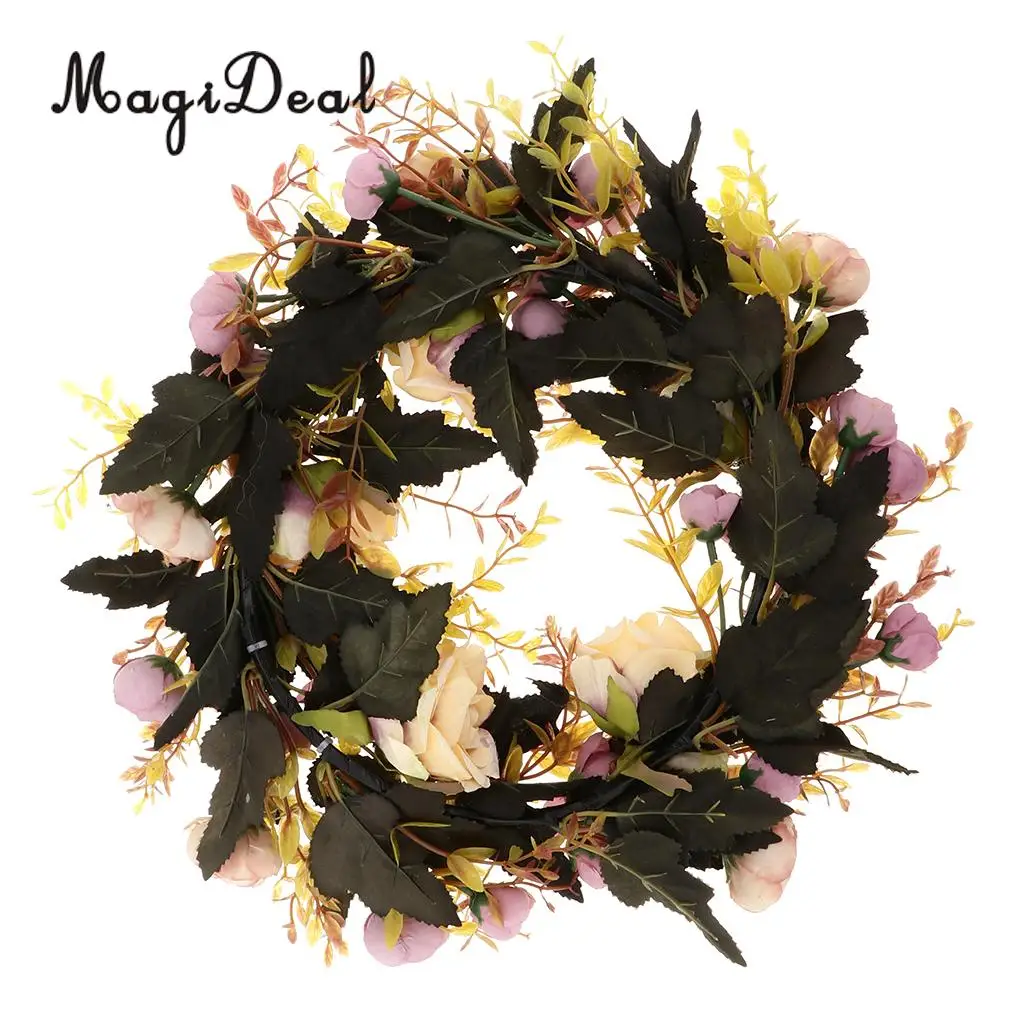 Artificial Silk Rose Wreath Ring Wall Door Lintel Flower Trim Mirror Flower Garland Hanging Wedding Background Prop