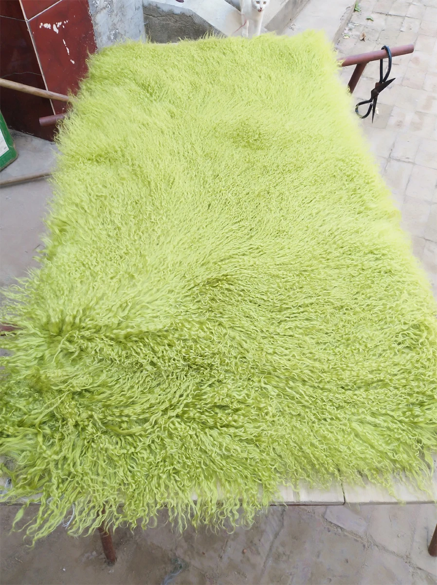 Роскошный основной натуральный светильник зеленый монгольский меховой ковер кудрявый тибетская пластина меха ягнёнка кукла парик диван овчина одеяло ковер 2'x4'