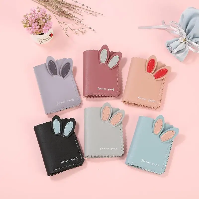 

Bifold Rabbit Ear Clutch Women Short Coin Purse Wallet Leather Card Holder