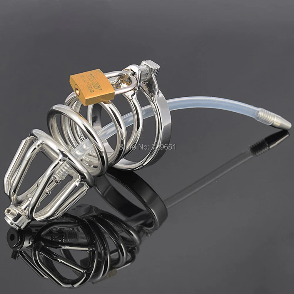 

Steel Cock Ring Male Chastity Device Silicone Tube Sounding Urethral with Barbed Anti-Shedding Cockring Craft Chastity Cage