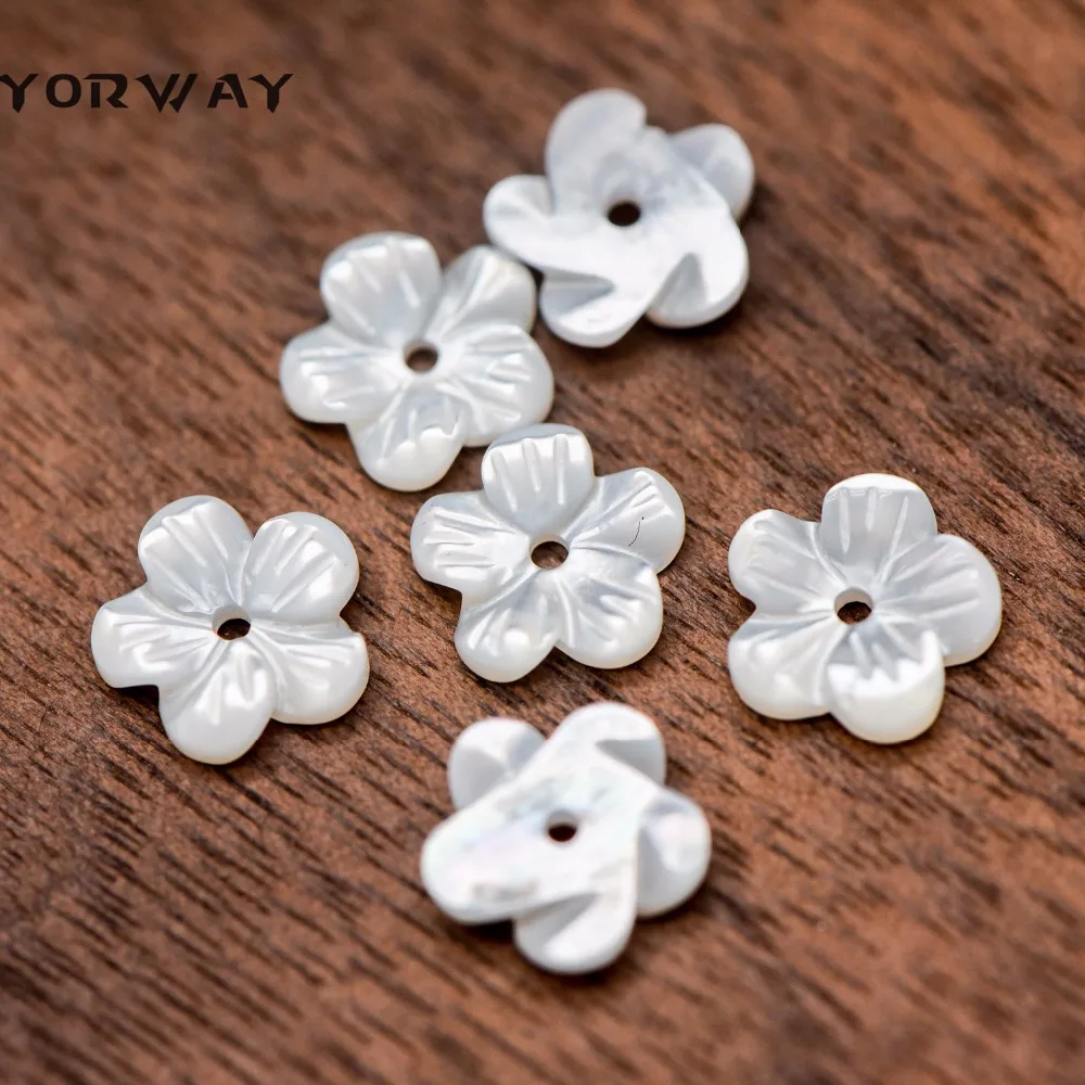10pc 10mm Hand Carved White Mother of Pearl Plum Blossom Flower Beads