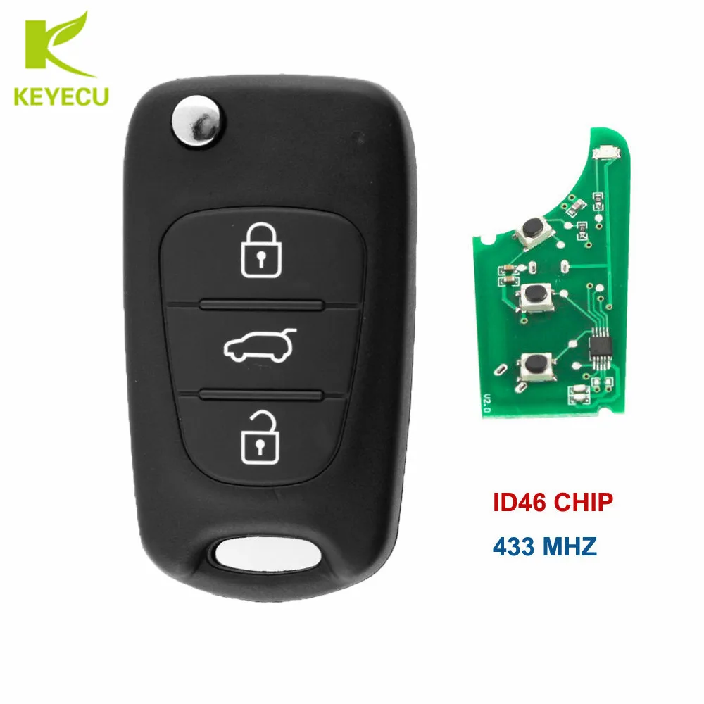 KEYECU замена флип дистанционный ключ-брелок от машины 3 кнопки 433 МГц с ID46 чип для hyundai I20 2009-2012 OKA-185T