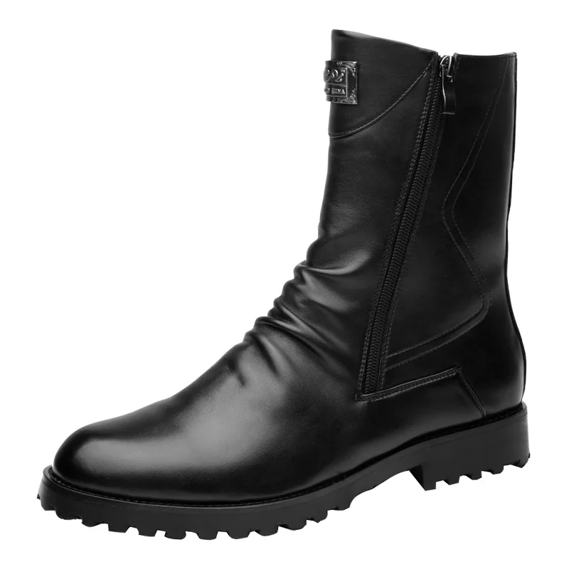 

Fashion Leisure Retro Men Martin Boots Med Winter Casual Punk Motorcycle Boots Ankle Pointed Toe Platform Lace up Outdoor Shoes