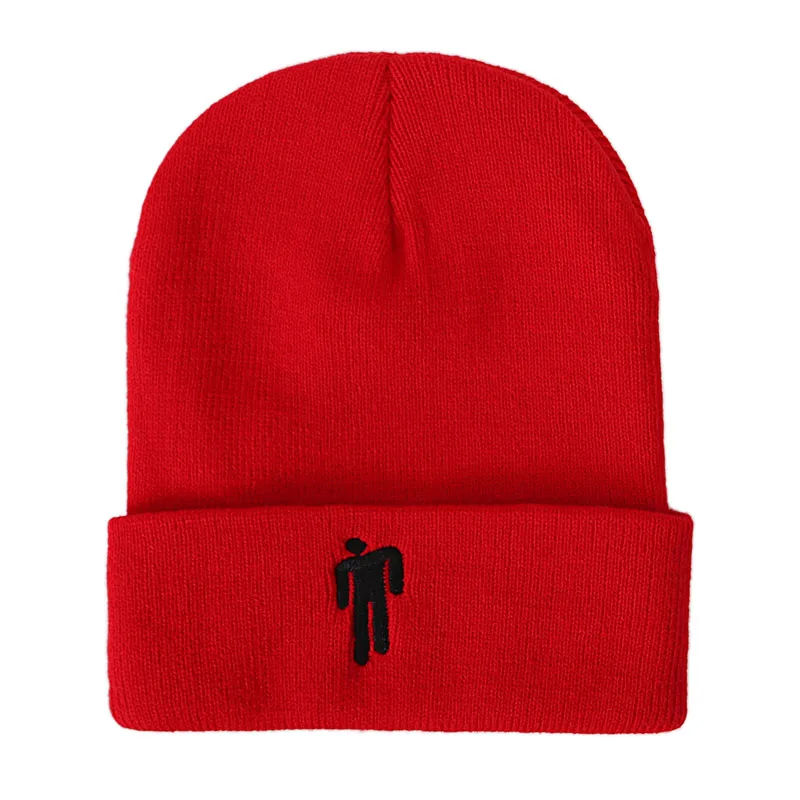 Red Cap Billie Eilish Beanies, зимние шапки для женщин, для маленького человека, вязаные шапки с вышивкой, Мужская Осенняя шапка, женская шапка в стиле хип-хоп, шапочка - Цвет: Red Cap