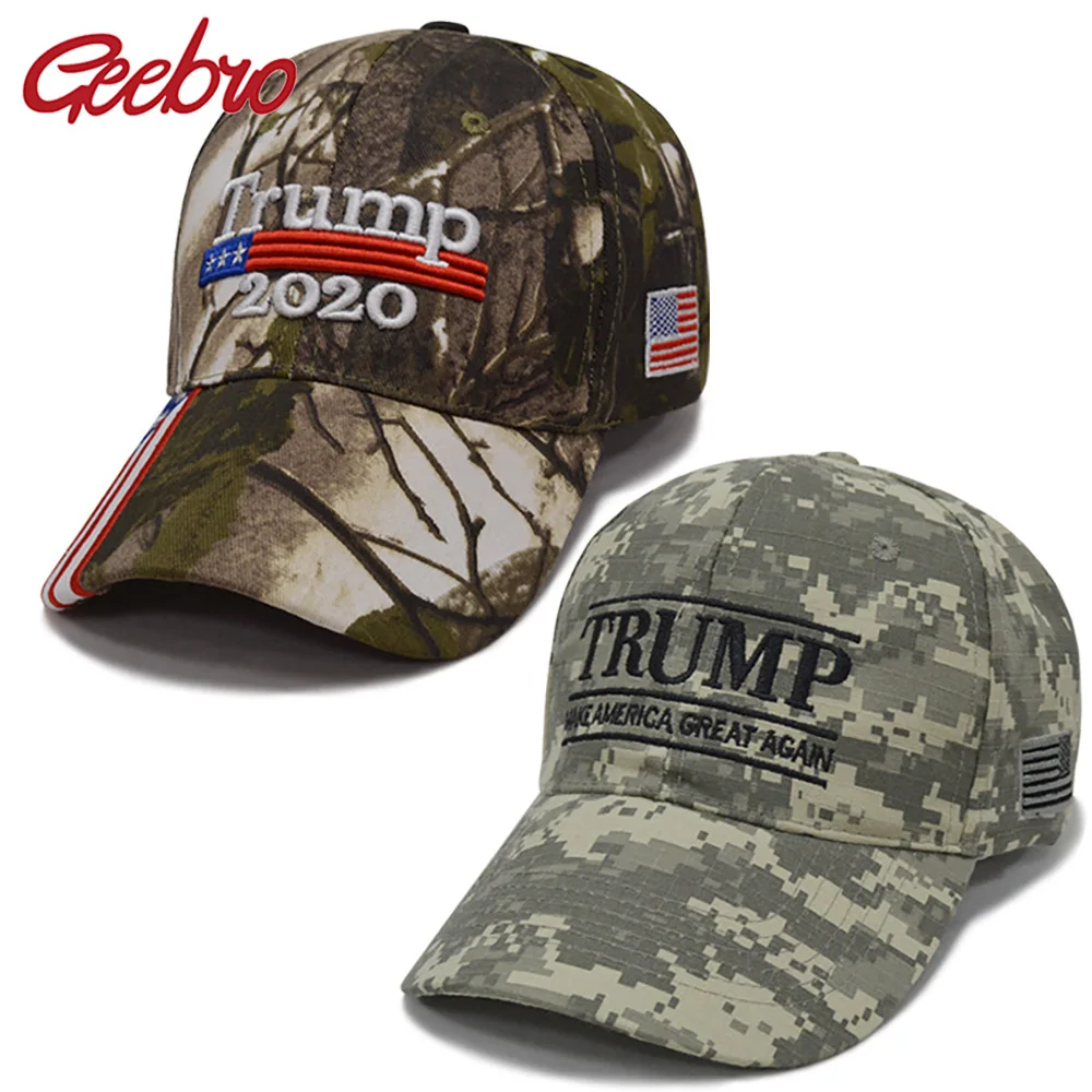 

Geebro Make America Great Again Embroidery USA Flag 2020 Donald Trump Hat Cotton Baseball cap Outdoor Camouflage Military cap