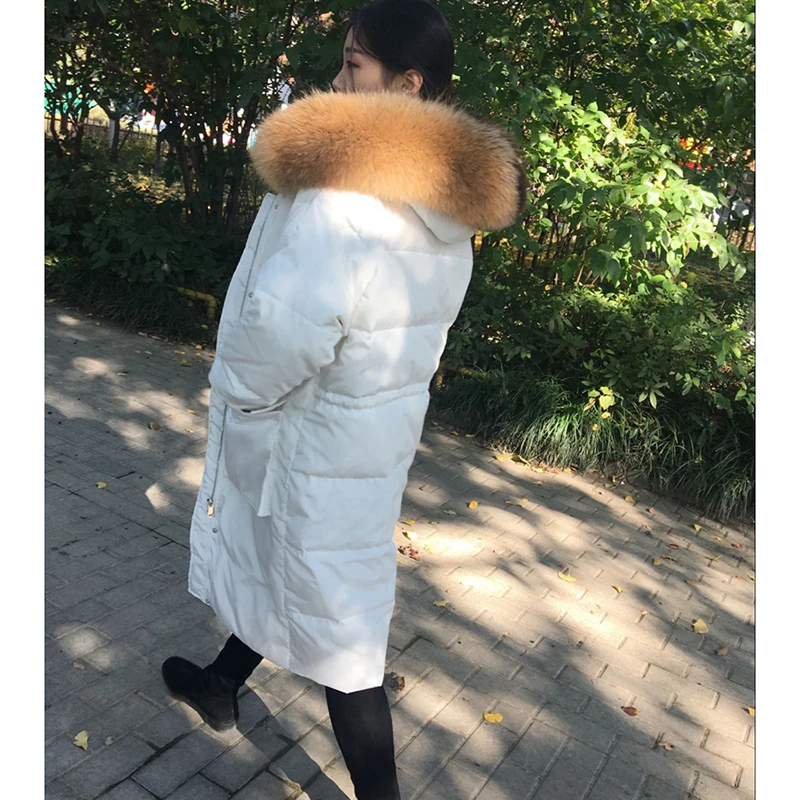 Зимняя белая пуховая куртка зимняя куртка женская парка водонепроницаемая куртка-бомбер из натурального меха енота с капюшоном 18