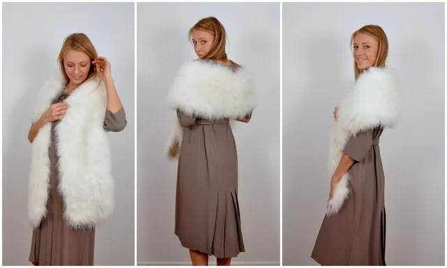 Vintage 50s Mounthill White Ostrich Marabou Feather Fur Stole Boa Scarf Tie Wrap-011_zps6kx808vo