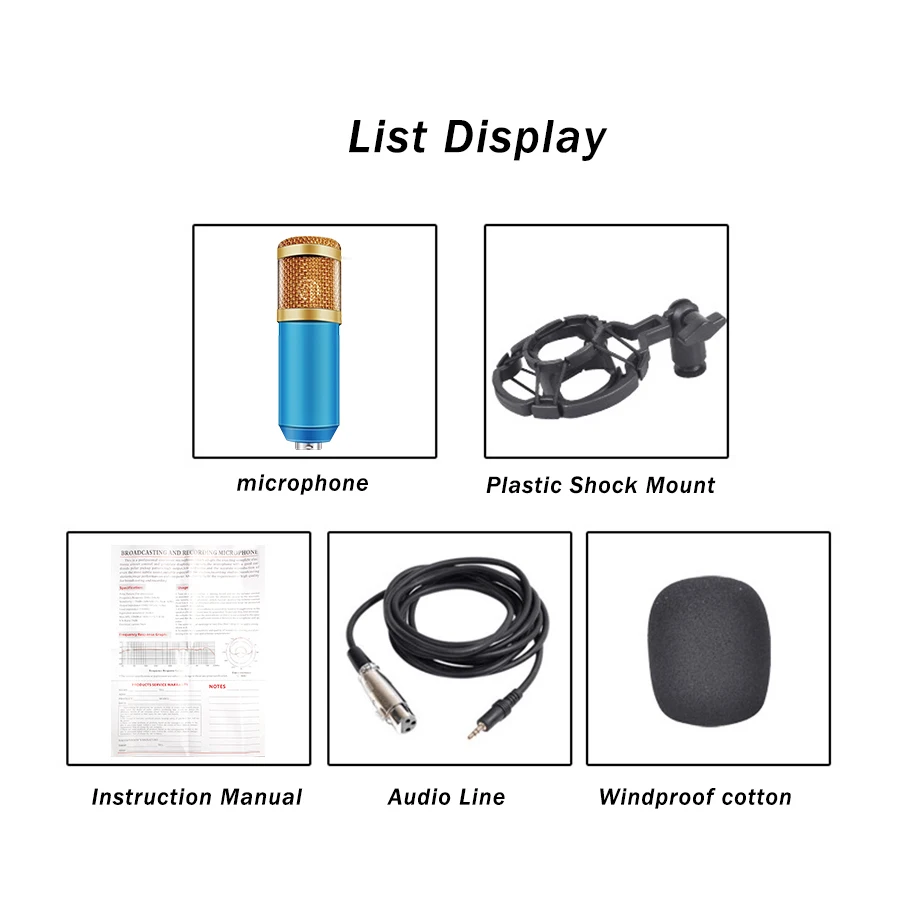 BM-800 Karaoke Microphone Studio Condenser Mikrofon Wired Studio Microphone For Vocal Recording KTV Braodcasting Singing