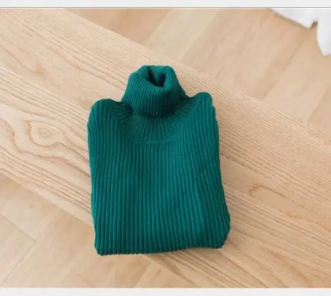 Funfeliz-зимние топы для детей; детские свитера в рубчик с высоким воротником для мальчиков; коллекция года; осенний свитер для маленьких девочек; пуловер с высоким воротом для мальчиков - Цвет: green