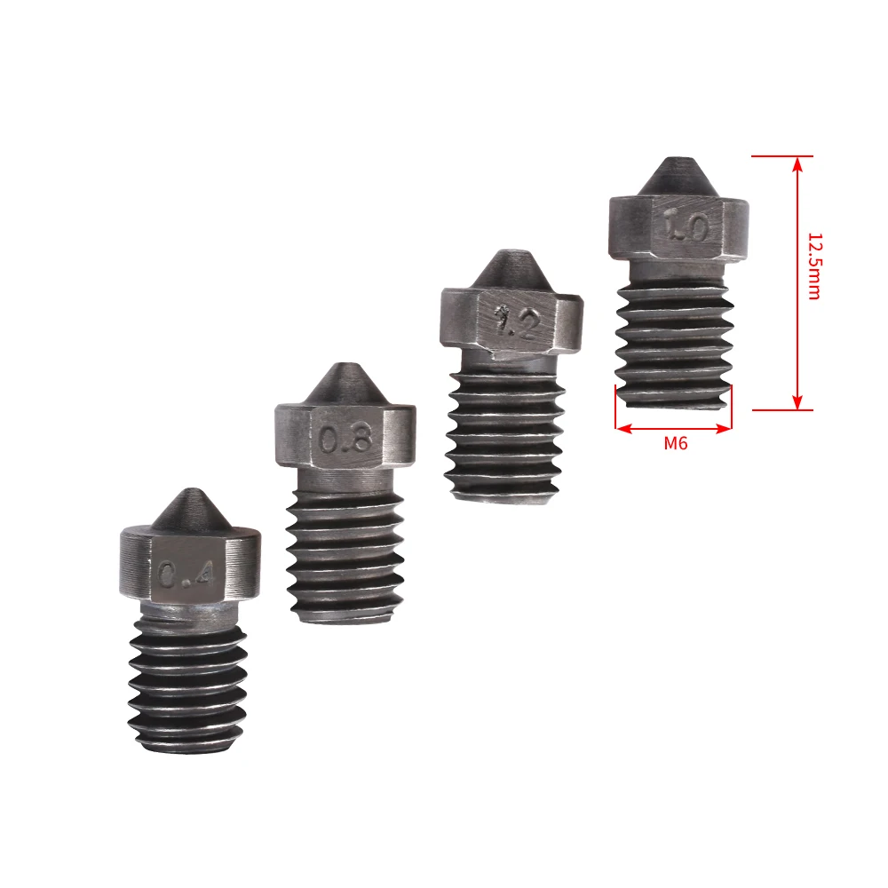 3D-принтеры Запчасти V6 насадка закаленной Сталь насадка M6 нить 1,75 мм 0,4/0,8/1,0/1,2 мм нити высокого качества сопла
