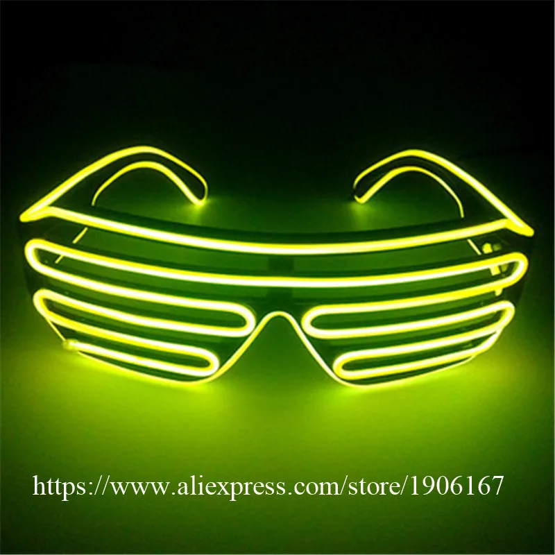 Free shipping Blue el glasses El Wire Fashion Neon LED Light Up Shutter Shaped Glow Rave Costume Party DJ Bright SunGlasses06