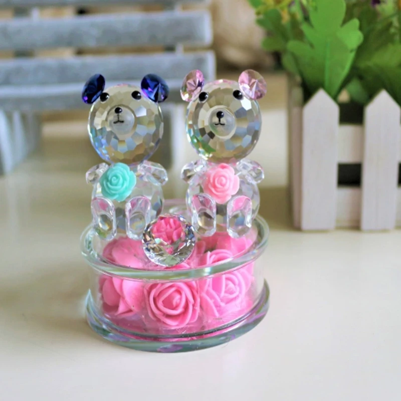 

Милый Хрустальный медведь с цветами, 20 шт./лот, «сделай сам», стеклянные животные, миниатюрные, любовь, романтичные подарки, домашний декор для свадебвечерние НКИ, сувениры
