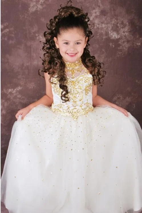 Flower girl dresses white and gold
