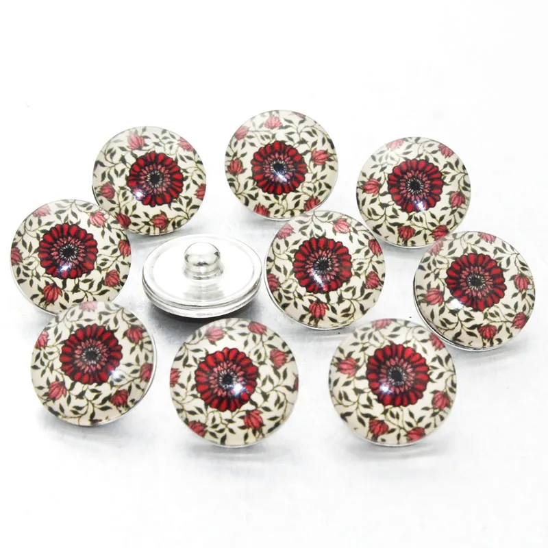 

10pcs/lot Random Mix Colors Bohemia Snap Buttons Beads 18mm Print Glass Fit DIY Snap Bracelets&Bangles Jewelry 021304