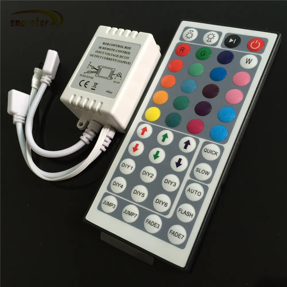 

Smarstar 44keys IR Remote Controller Box Dimmer For 5050 3528 RGB Flexible LED Strip Hard LED strip DC 12 V Double Door Output