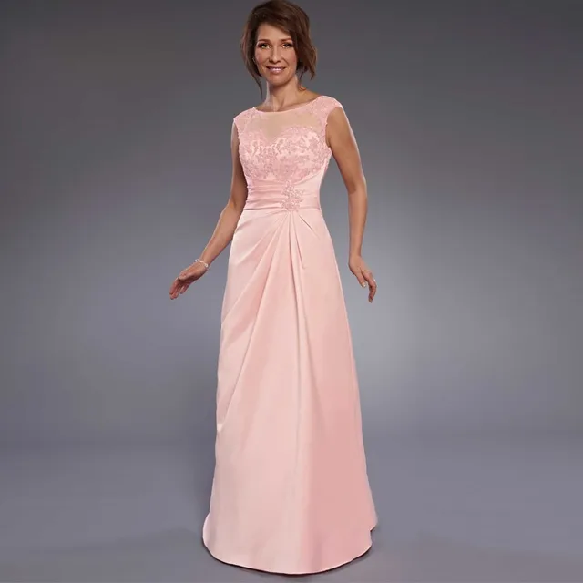 2017 madre de la novia vestidos de satén rosa acanalada vestidos de