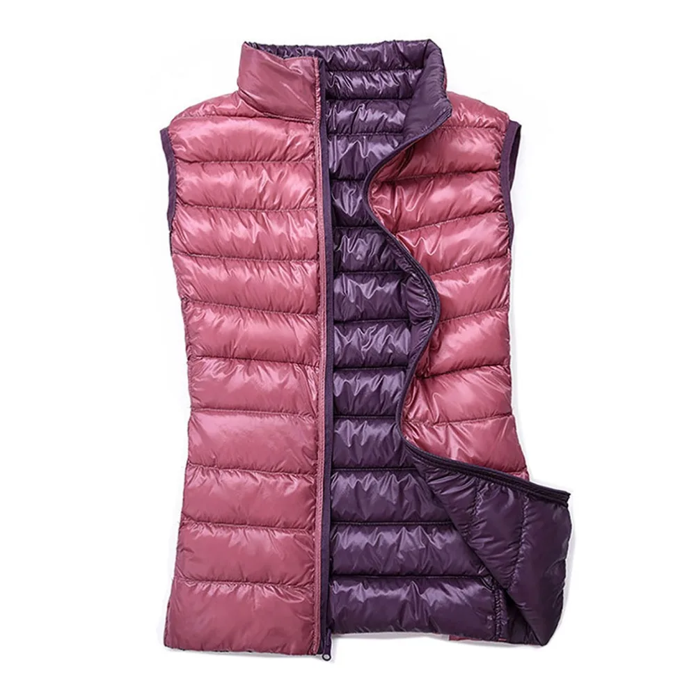 

2018 Women 90% White Duck Down Vest Women's Ultra Light Duck Down Vest Jacket Autumn Winter Round Collar Sleeveless Waistcoat