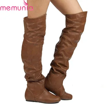 

MEMUNIA 2020 plus size 48 women over the knee boots round toe slip on autumn boots fashion flat shoes woman thigh high boots