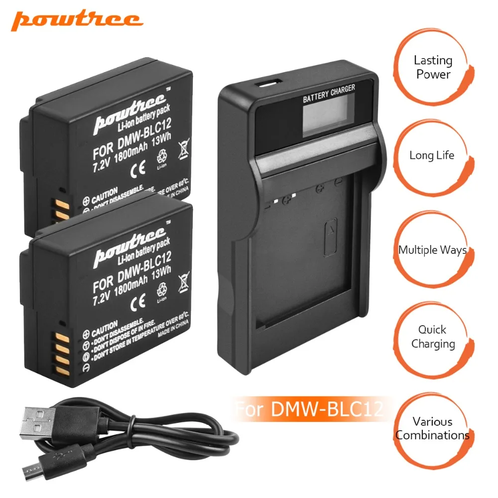 

2Pack 7.2V 1800mAh DMW-BLC12 Li-ion Camera Battery+1Port Battery Charger with LED For Panasonic FZ1000 FZ200, FZ300 G5 G6 G7 L10