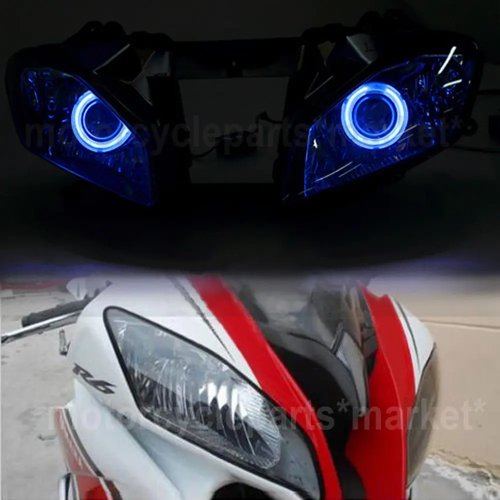 Мотоциклетная фара проектора HID Белый Ангел синий Демон глаза для Yamaha YZF R6 2008 2015 2010