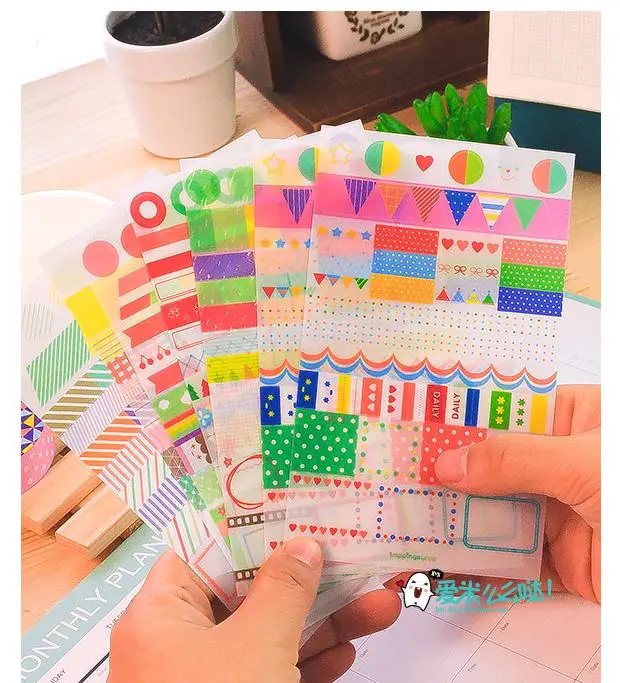6 шт. корейские наклейки прозрачные украшения милые наклейки для мобильного телефона самодельные липкие маленькие свежие и милые Мультяшные дневники - Цвет: 6 PCS