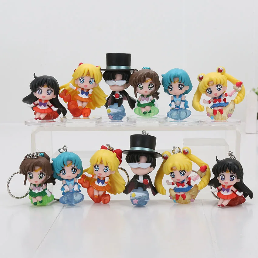 

6Pcs/Set Anime Cartoon Sailor Moon Tsukino Usagi Tuxedo Mask Sailor Venus Mercury Mars Jupiter Action Figure Keychain Model Toy
