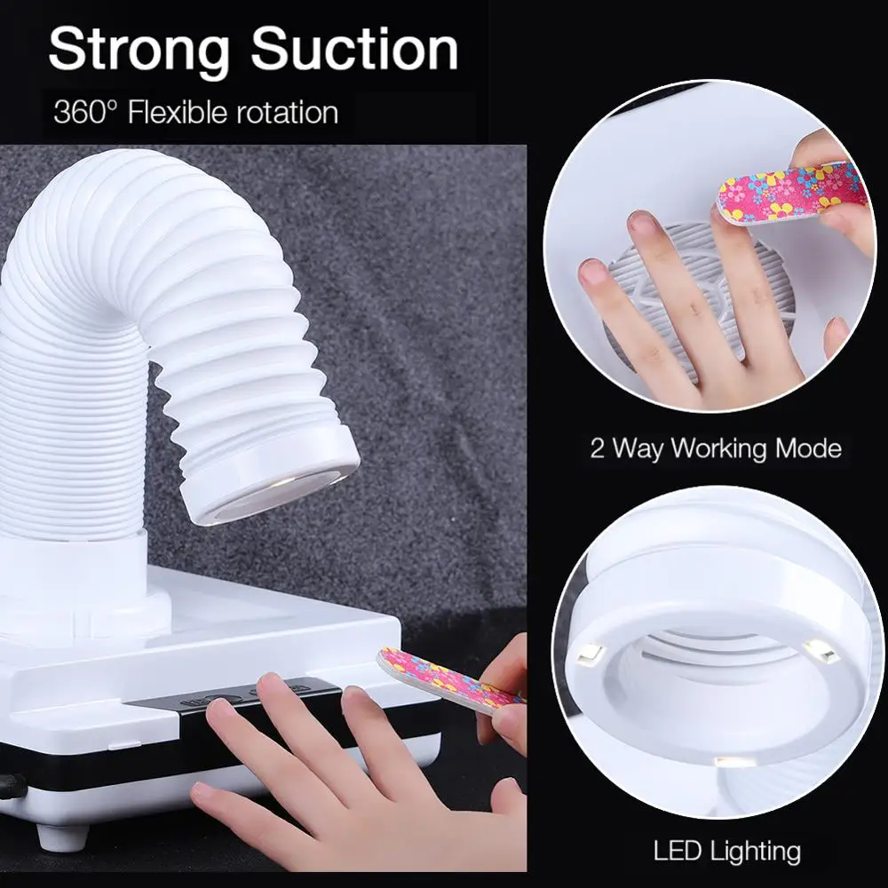 

40W/60W New Strong Power Nail Suction Dust Collector Vacuum Cleaner Retractable Elbow Design Salon Fan Nail Manicure Art Tools