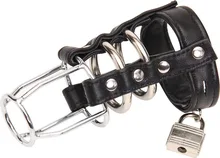 Free shipping leather steel male chastity cage metal chastity belt leather chastity device sex toy