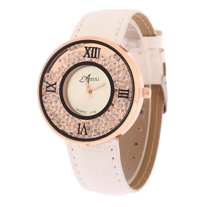 

New Fashion Quartz Watch lady Rhinestone Leather Casual style Dress Womens clock Rose red Crystal Relogio feminino 2018