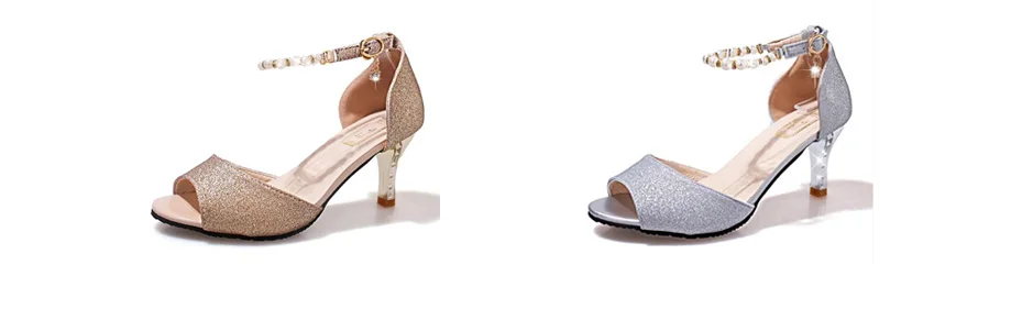 Летние открытый носок женские сандалии Ремешок на щиколотке обувь на высоком каблуке свадебные туфли Серебристые туфли-лодочки на каблуке Zapatos mujer 63H14