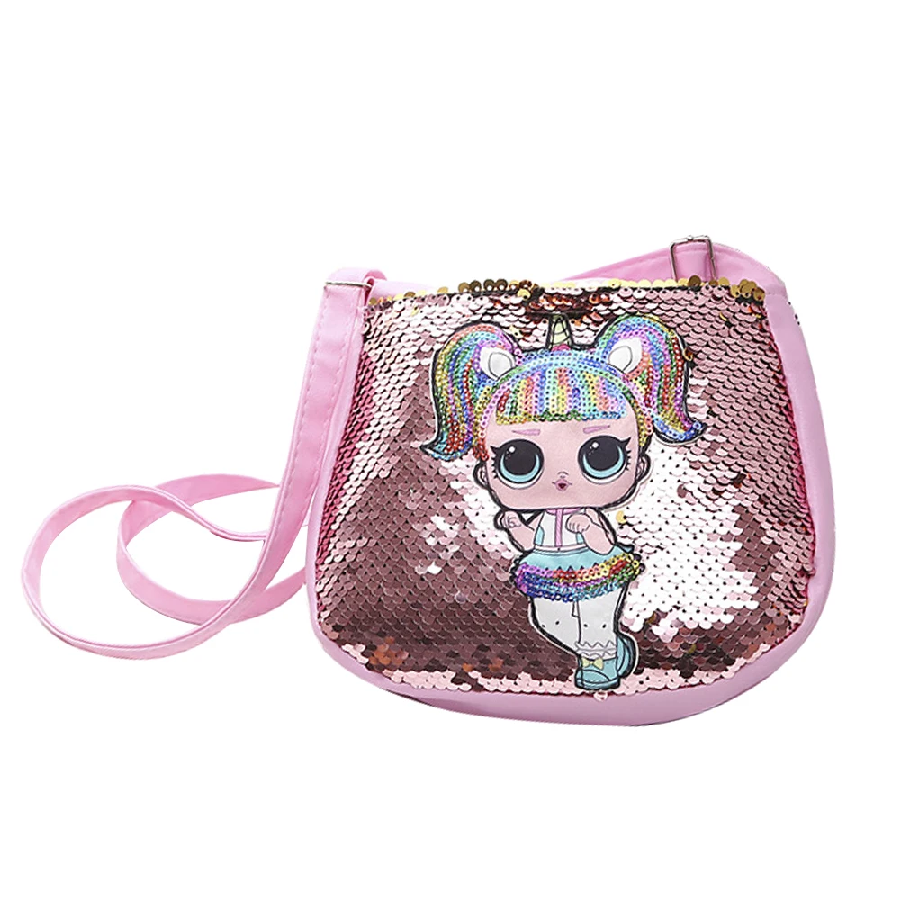 Hot Kawaii Children Glitter Sequined Cartoon Girl Zipper Crossbody Shoulder Bag