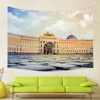 

World Famous Building Pattern Polyester Tapestry Wall Hanging Decorative Polyester Curtains Plus long Table Cover