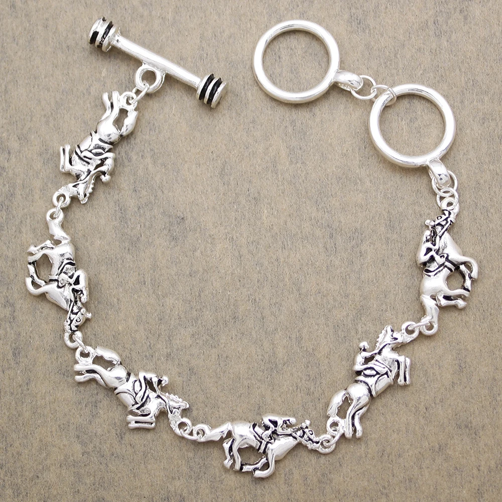 

Gold Silver 2 Colors Rodeo Jockey Race Horse Thoroughbred Charms Buckle Toggle Bangle Bracelet