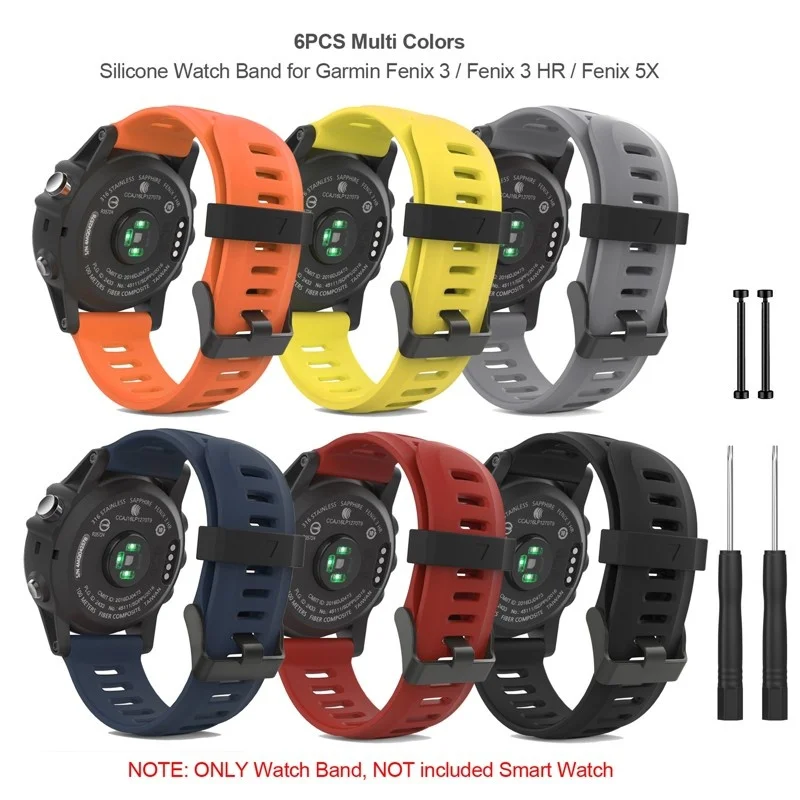 

6PCS Soft Silicone Watch Band Strap with Lugs Connector and Screwdriver for Garmin Fenix 3/3 HR/ Fenix 5X Smart Watch Band Strap