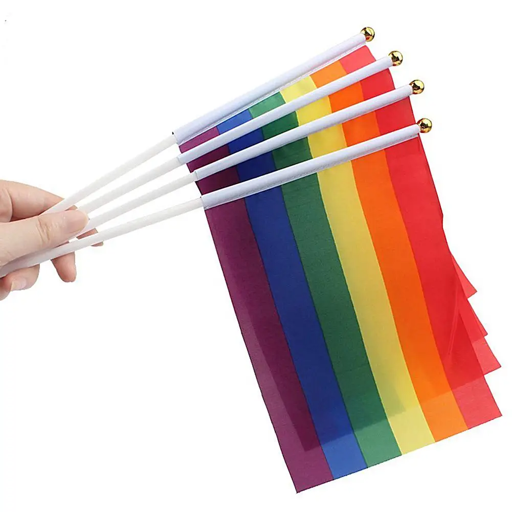 

Gay Friendly Rainbow Flag Hand Waving Gay Pride LGBT parade Les Bunting Lesbian Gay Parade Flags 14 * 21cm