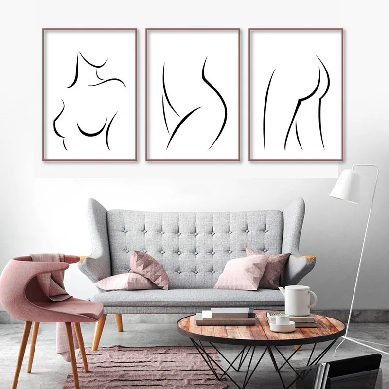 

Woman Body Sketch Wall Art Canvas Female Figure Drawing Posters and Nude Girl Prints Naked Body Painting Pictures Bedroom Decor