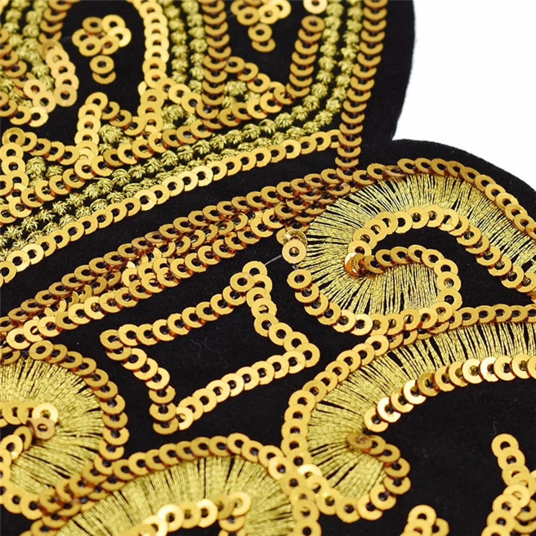 1pc DIY New Gold Sequins Crown Bee Patches Embroidery Applique Sew on Clothes Craft