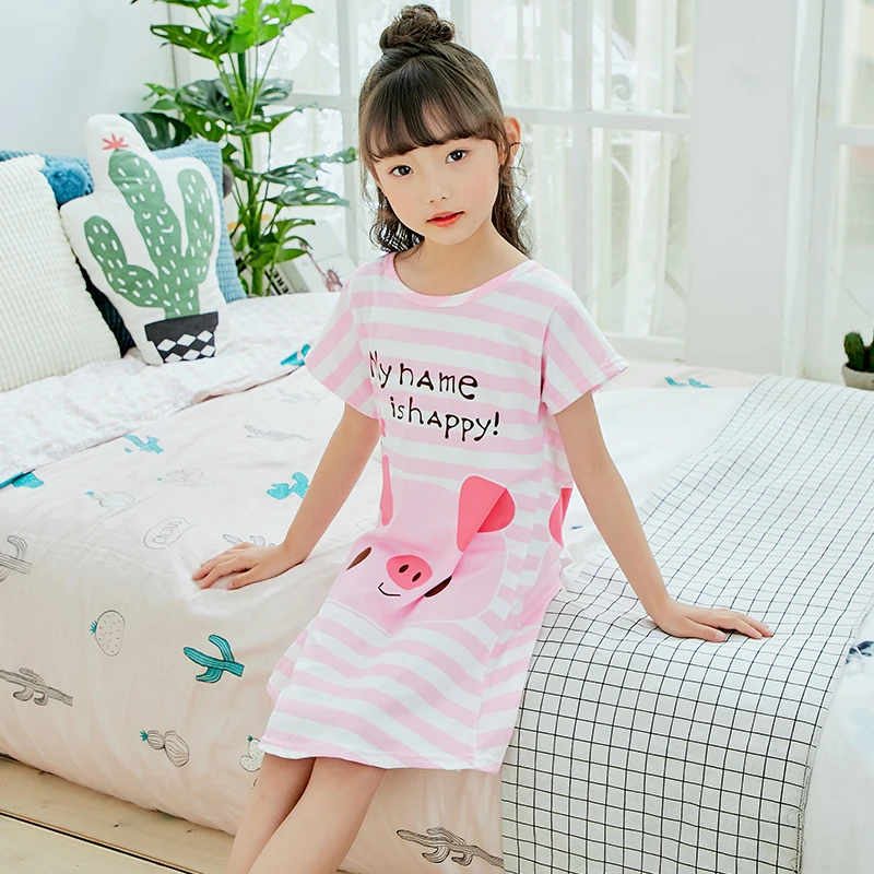 Для девочек; ночные рубашки «Принцесса» Летний Детская одежда для детей короткий рукав мультяшная Ночная сорочка для детей трикотажные пижамы