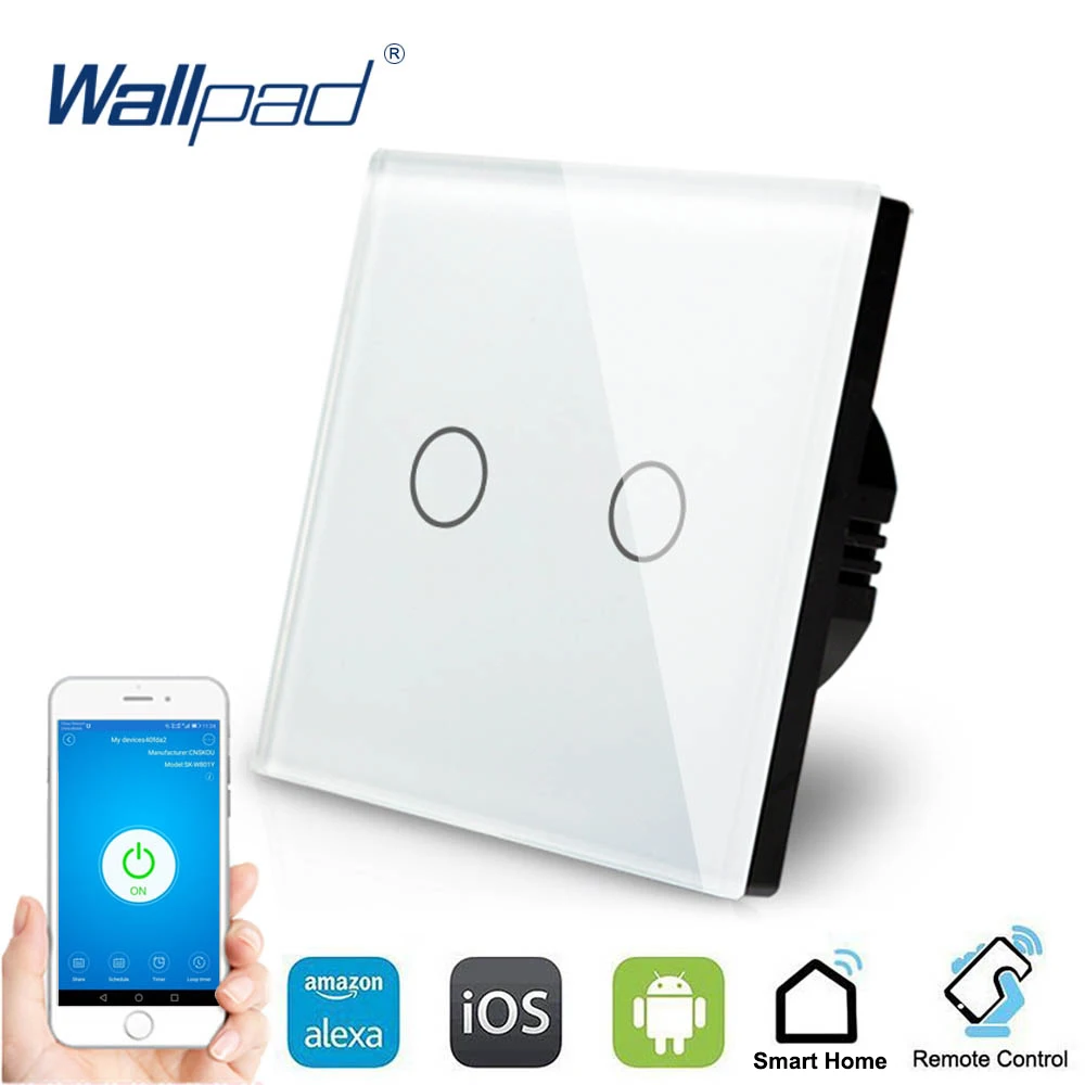 

2 Gang 1 Way WIFI Control Touch Switch Wallpad Wall Switch Crystal Glass Panel Smart Home Alexa Google home IOS Android