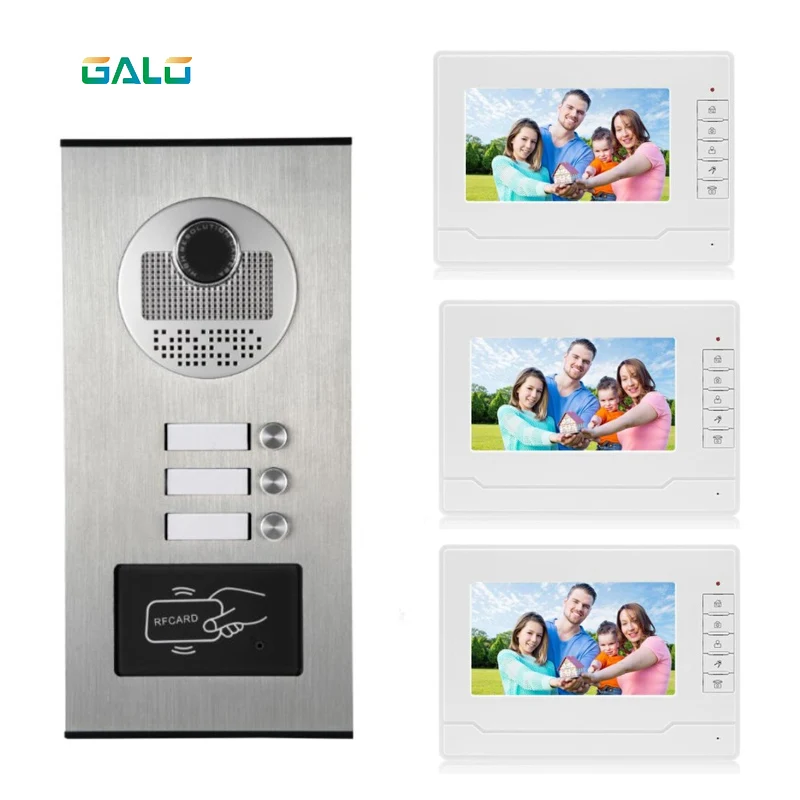 

3 buttons apartments video intercom multi apartment building video doorbell with RFID keyfob