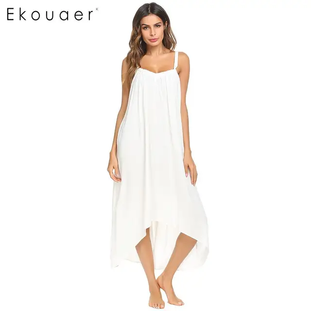 Ekouaer Women Spaghetti Strap Nightgown Long Chemise Nightdress Solid ...