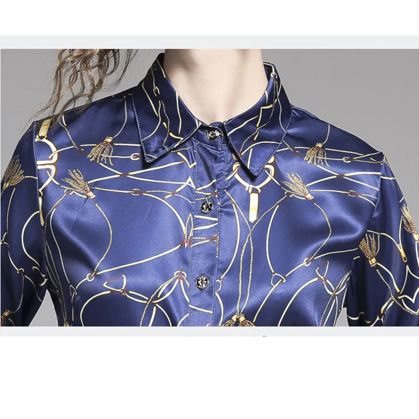 Подиумные дизайнерские топы женские с длинным рукавом атласные Блузки Рубашки женские повседневные футболки блузки рубашка женская блузка Chemisier